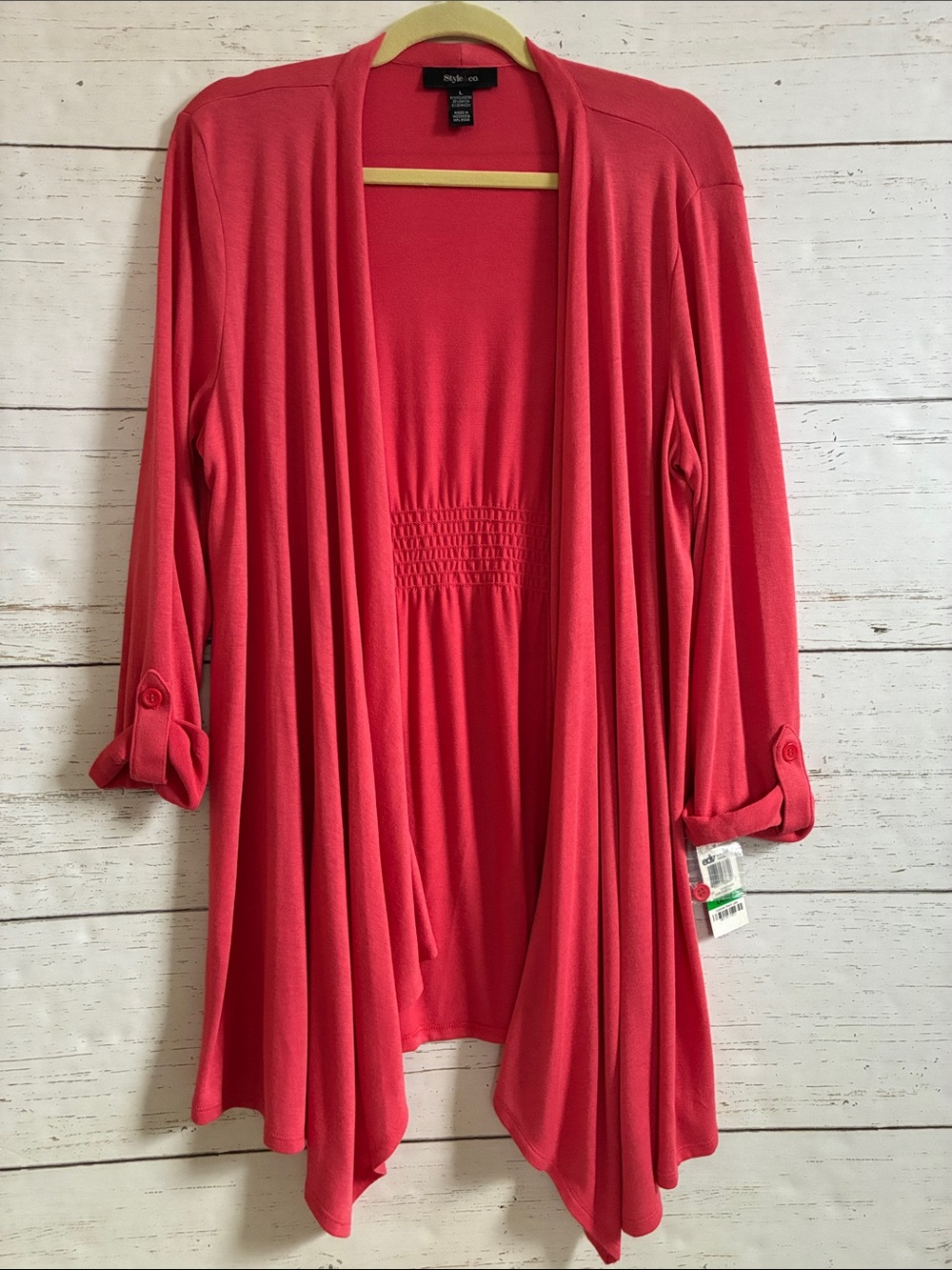 Style & Co. Coral Open-Front Drape Cardigan, sz L, NWT